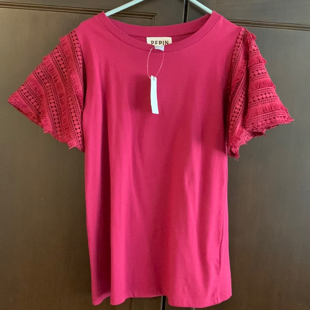 NWT Pepin Top Anthropologie Flutter sleeves Burgundy